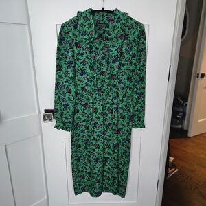 Vintage Size Small (66) Green Floral Dress With Ruffles And Pleats
